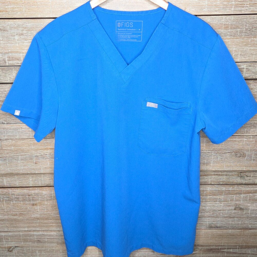 FIGS Men’s Leon Double Pocket Scrub Top Blue Medium